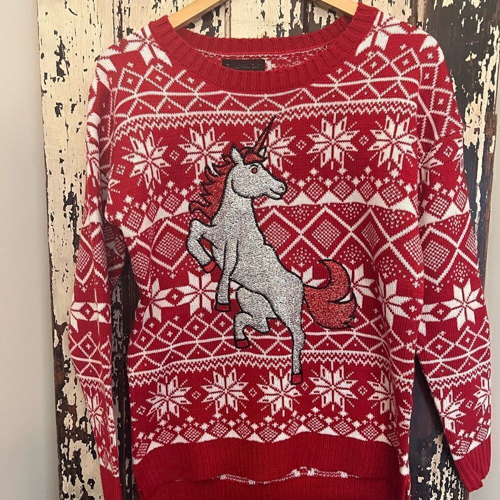 NWOT Blizzard Bay women’s Metallic Unicorn Christmas Sweater.  Size Medium.